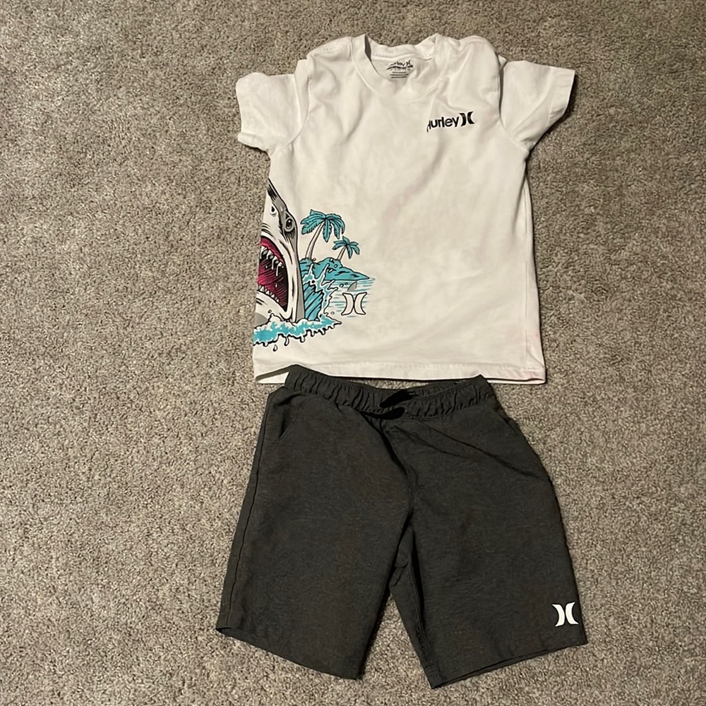 Boys hurly shirt size 7 with matching shorts size 6